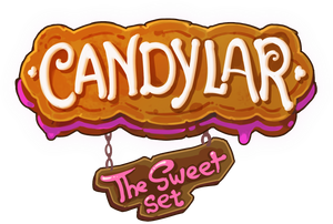 a gingerbread sign with icing saying Candylar and a sub hanging banner that says the sweet set