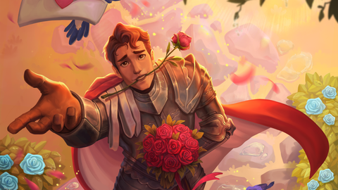 A love struck prince holding roses and letting a dove fly with a love letter in its mouth