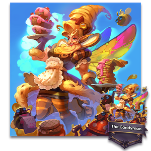 Candyman dressed in drag as queen bee with a bee and honey inspired dress, excentuated makeup and blonde bee hive hair