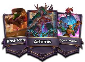 Artemis, Dungeon Master and Trash Panda alt arts rotating in